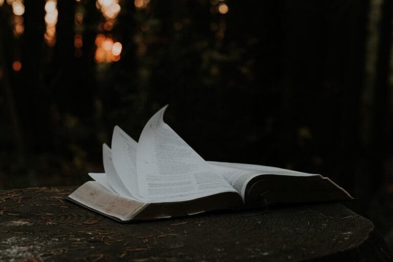 Bible pages flipping in the wind